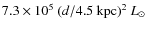 $7.3\times10^{5}~(d/4.5~{\rm kpc})^{2}~L_{\odot}$