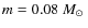 $m=0.08~\mbox{$M_\odot$ }$