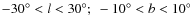$- 30^\circ < l < 30^\circ;~ -10^\circ < b < 10^\circ$