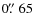 $0\hbox{$.\!\!^{\prime\prime}$ }65$