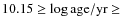 $10.15 \ge \log {\rm age/yr}
\ge$