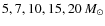$5, 7, 10, 15, 20~M_{\odot}$
