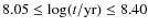 $8.05 \le
\log(t/{\rm yr}) \le 8.40$