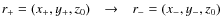 $r_+ = (x_+ , y_+,z_0) ~~~ \to ~~~ r_- = (x_- , y_-,z_0)$