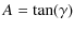$\displaystyle A=\tan(\gamma)$