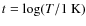 $t=\log(T/1~{\rm K})$