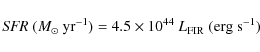 \begin{displaymath}%
{\it SFR}~(M_{\odot}~{\rm yr}^{-1}) = 4.5 \times 10^{44}~L_{\rm FIR}~({\rm erg~s}^{-1})
\end{displaymath}