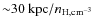 ${\sim}30{\rm ~kpc}/n_{\rm H,cm^{-3}}$