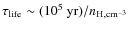 $\tau_{\rm life} \sim
(10^5~{\rm yr})/n_{\rm H,cm^{-3}}$