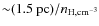 ${\sim}(1.5~{\rm pc})/n_{\rm H,cm^{-3}}$