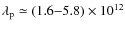 $\lambda_{\rm p} \simeq (1.6{-}5.8) \times 10^{12}$