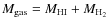 $M_{\rm gas} = M_{\rm HI}+M_{\rm H_{2}}$
