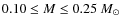 $0.10\le M \le 0.25~M_\odot$