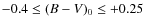 $-0.4\le(B-V)_{0}\le +0.25$