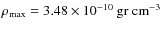$\rho_{\rm max}= 3.48\times 10^{-10}~ \rm gr ~ cm^{-3}$