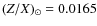$(Z/X)_\odot = 0.0165$