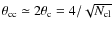 $\theta_{\rm cc} \simeq 2\theta_{\rm c} = 4/\sqrt{N_{\rm cl}}$