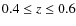 $0.4 \leq z \leq 0.6$