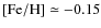 $\rm [Fe/H]\simeq -0.15$