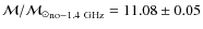${\cal M/M_\odot}_{\rm no-1.4~GHz} = 11.08 \pm
0.05$