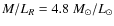 $M/L_R=4.8~ M_\odot/L_\odot$