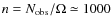 $n=N_{\rm obs}/\Omega\simeq1000$