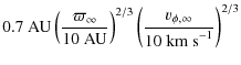 $\displaystyle 0.7~{\rm AU}\left(\frac{\varpi_{\infty}}
{10~{\rm AU}}\right)^{2/3}\left(
\frac{v_{\phi,\infty}}{10~{\rm km~s}^{-1}}\right)^{2/3}$