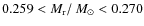 $0.259 <M_{\rm r}/{\ensuremath{~\mbox{\it M}_{\odot}} }< 0.270$