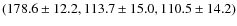 $(178.6 \pm 12.2, 113.7 \pm 15.0, 110.5\pm 14.2)$
