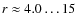 $r \approx 4.0 \dots 15$