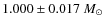 $1.000 \pm 0.017~M_\odot$