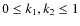$0 \leq k_1,k_2 \leq 1$