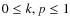 $0 \leq k,p \leq1$