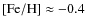 $\rm [Fe/H]\approx -0.4$