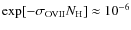 $\exp[-\sigma_{\rm OVII}N_{\rm H}]\approx 10^{-6}$