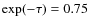 $\exp(-\tau) =0.75$