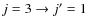 $j=3 \rightarrow j'=1$