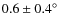$0.6 \pm 0.4^\circ$