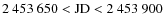 $\rm 2~453~650 < JD < 2~453~900$
