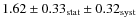$1.62\pm0.33_{\rm stat}\pm0.32_{\rm syst}$