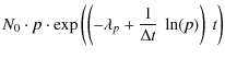 $\displaystyle N_0 \cdot p \cdot \exp\left(\left(-\lambda_p+\frac{1}{\Delta t}~ \ln(p)\right)~t\right)$