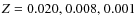 $Z=0.020\mbox{, }0.008\mbox{, }0.001$