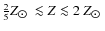 $\frac{2}{5} Z_{\hbox{$\odot$ }}\la Z\la
2~Z_{\hbox{$\odot$ }}$