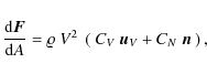 \begin{displaymath}
\frac{{\rm d}\vec{F}}{{\rm d}A}=\varrho{}~V^2~\left(~C_{V}~\vec{u}_{V}+C_{N}~\vec{n}~\right),
\end{displaymath}