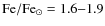 $\rm Fe/Fe_{\odot} = 1.6{-}1.9 $