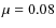 $\mu=0.08$