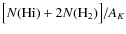 $\bigl[
N({\rm H{\sc i}}) + 2N({\rm H}_2) \bigr] / A_K$