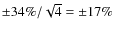 $\pm34\%/\sqrt{4} = \pm17\%$