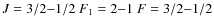 $J=3/2{-}1/2 \ F_1=2{-}1 \ F=3/2{-}1/2$
