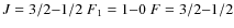 $J=3/2{-}1/2 \ F_1=1{-}0 \ F=3/2{-}1/2$